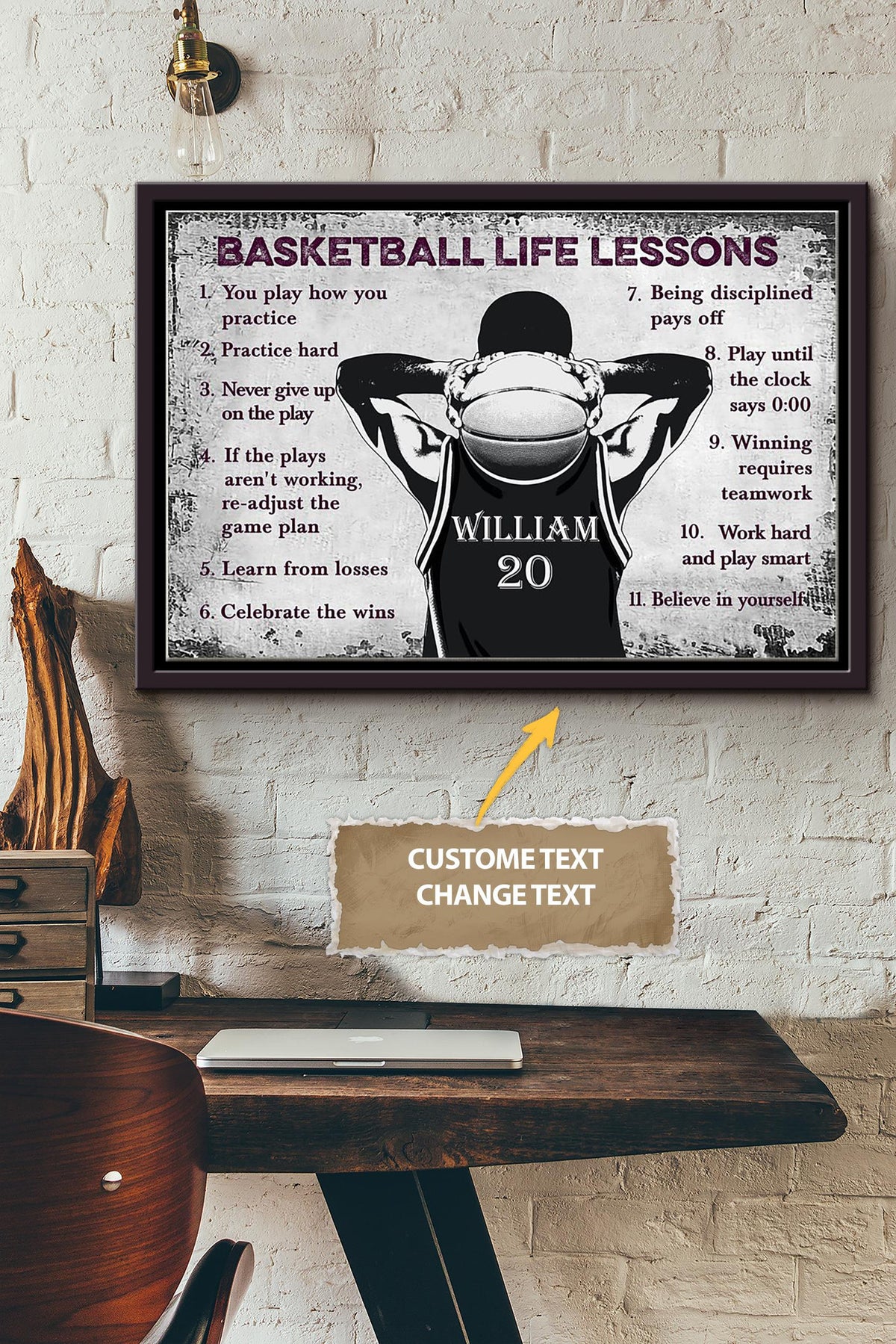 Basketball Life Lesson Rules Personalized Poster - Sport Wall Art - Gift For Basketball Player Basketball Lover Framed Matte Canvas Framed Prints, Canvas
