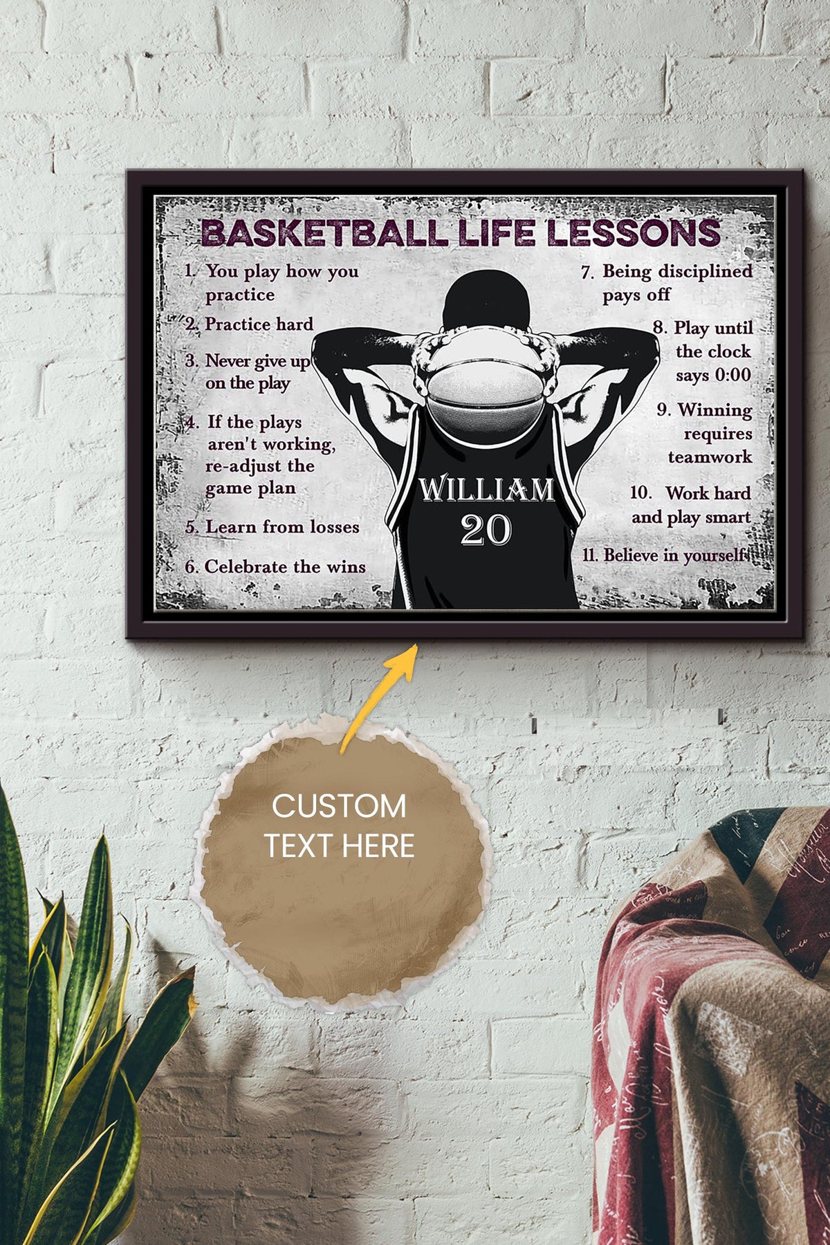Basketball Life Lesson Rules Personalized Poster - Sport Wall Art - Gift For Basketball Player Basketball Lover Framed Matte Canvas Framed Prints, Canvas