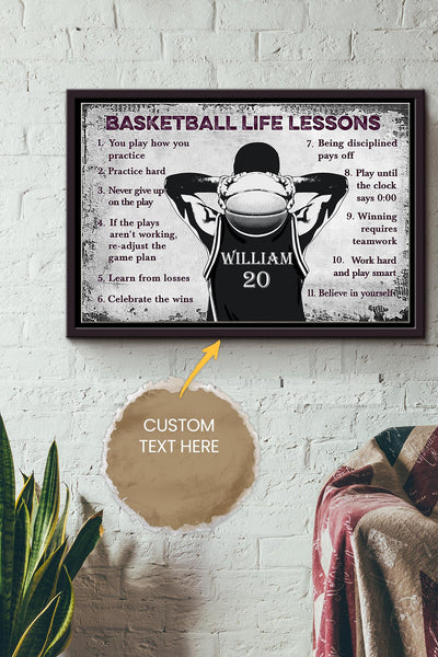 Basketball Life Lesson Rules Personalized Poster - Sport Wall Art - Gift For Basketball Player Basketball Lover Framed Matte Canvas Framed Prints, Canvas