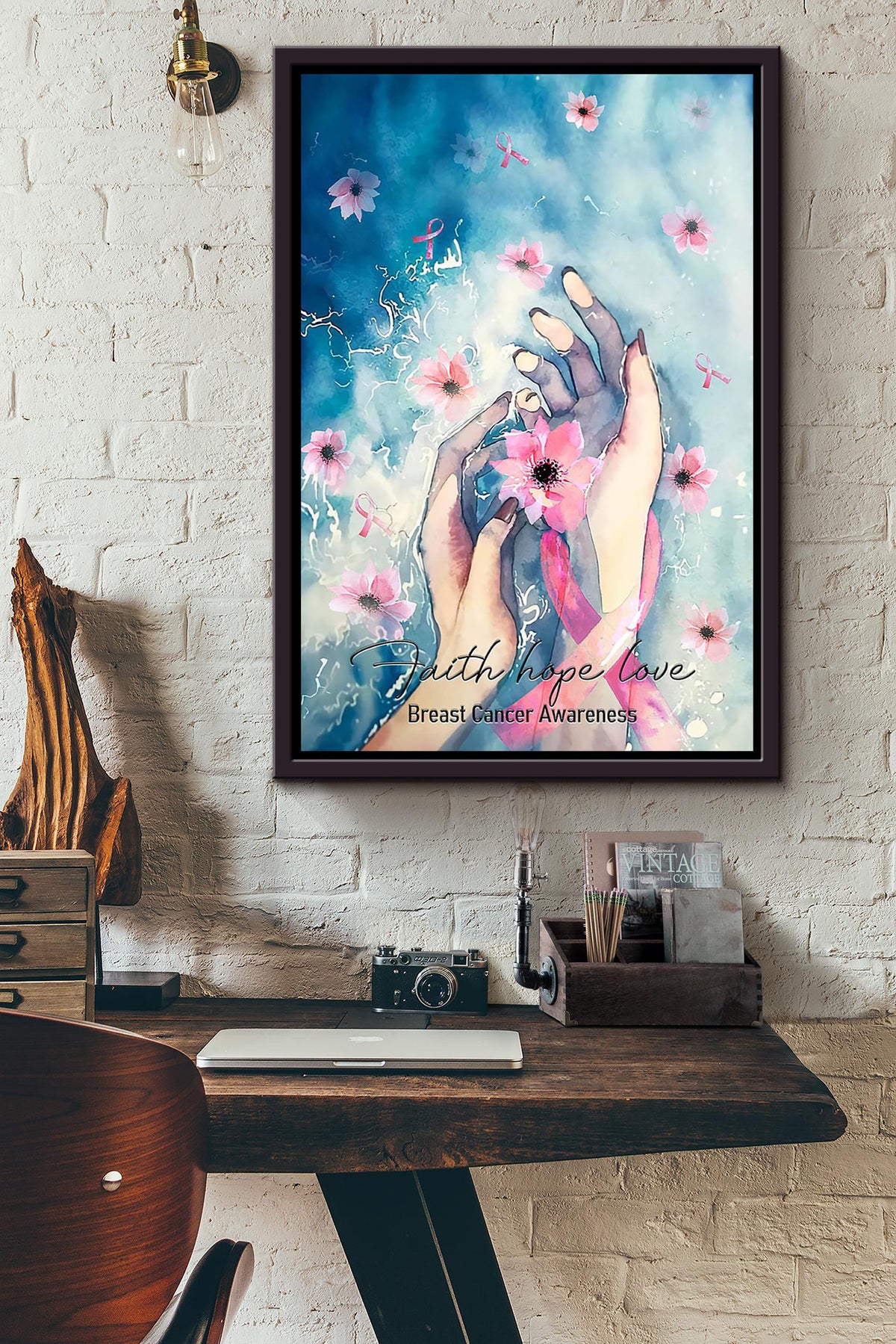 Faith Hope Love Floral Wall Art Gift For Florist Flower Shop Farmhouse Decor Housewarming Valentine Day Framed Canvas Framed Prints, Canvas