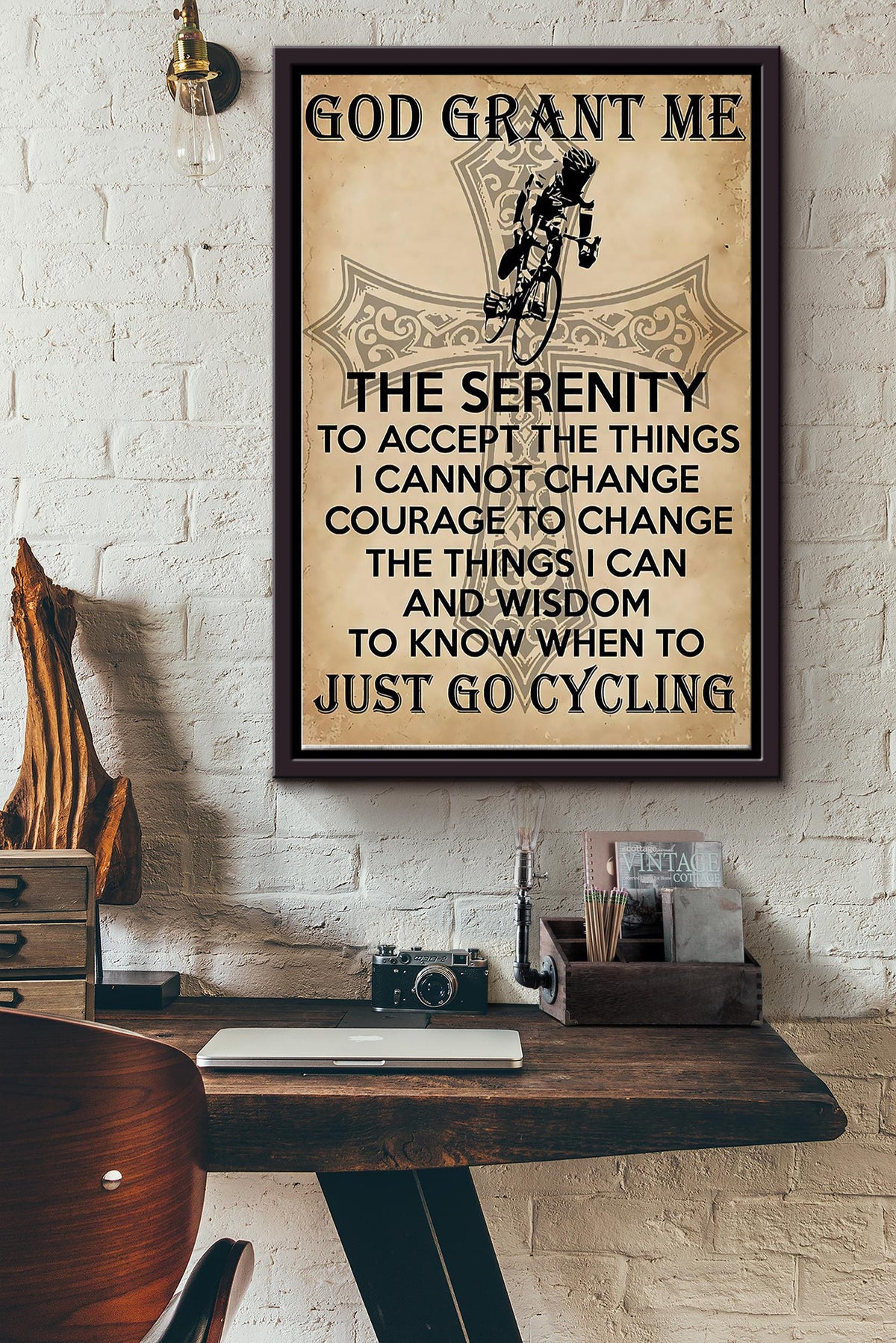 God Grant Me Just Go Cycling Poster Framed Matte Canvas