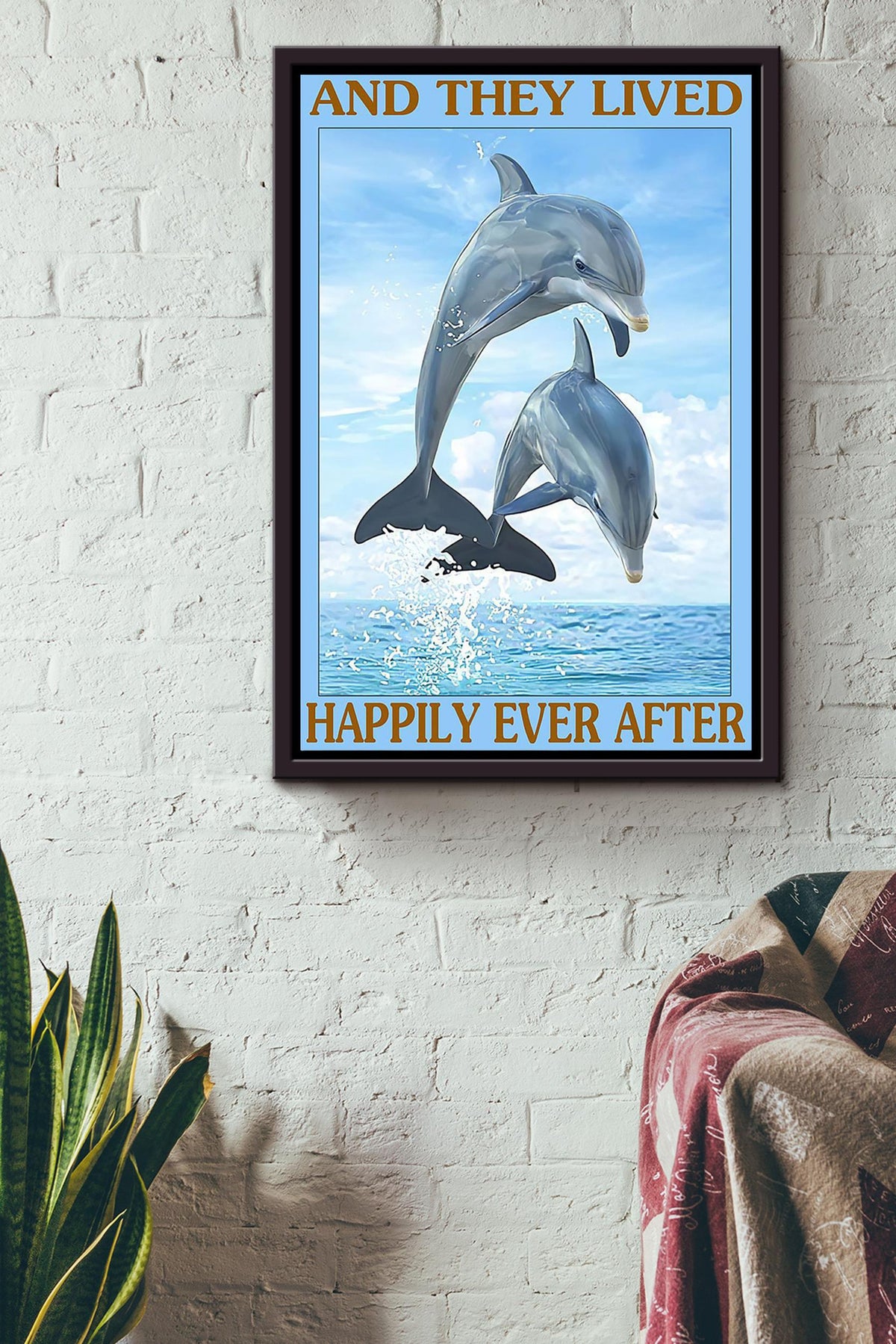 Dolphin Couple They Lived Happily Ever After Gift For Wedding Anniversary Husband And Wife Framed Canvas