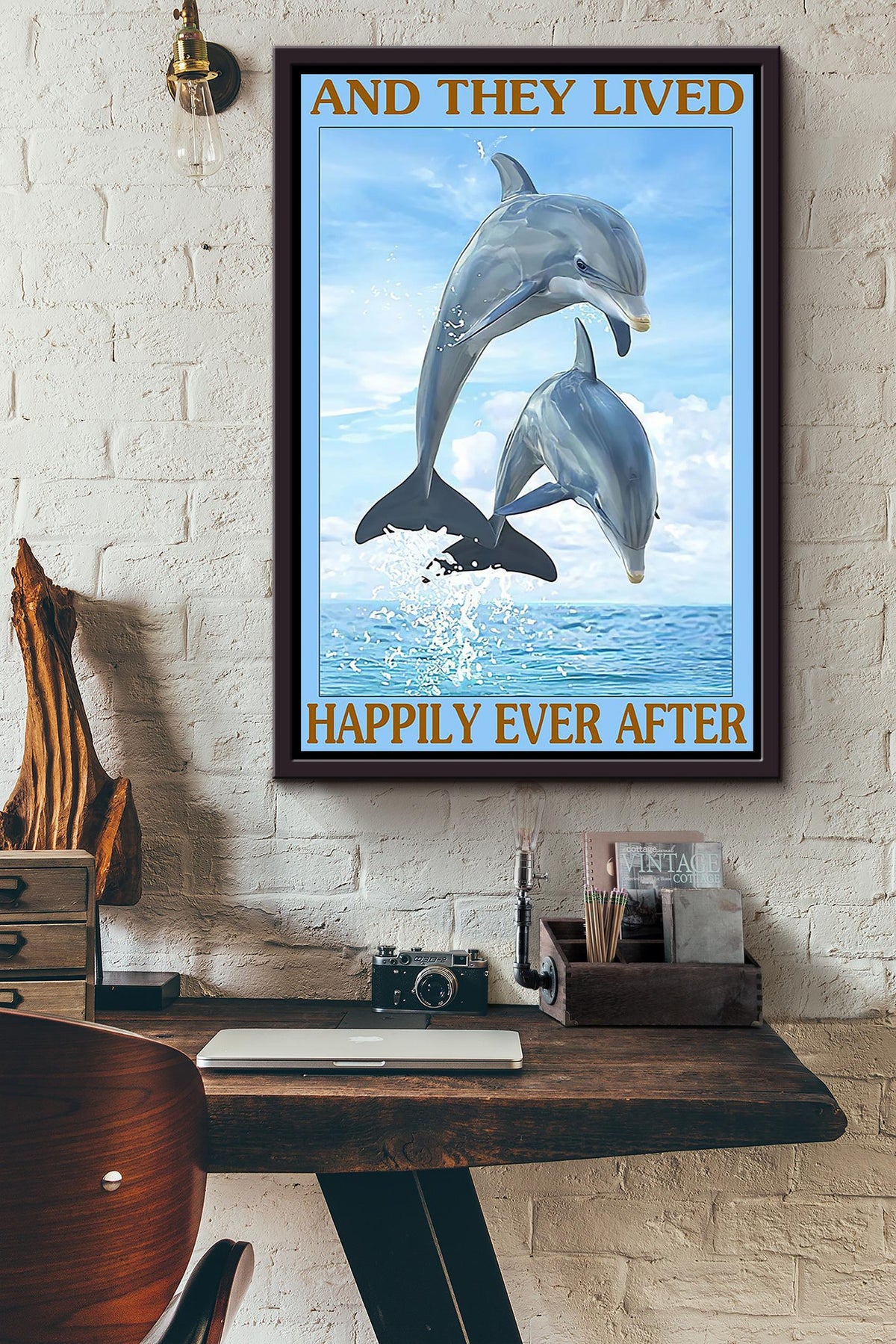 Dolphin Couple They Lived Happily Ever After Gift For Wedding Anniversary Husband And Wife Framed Canvas