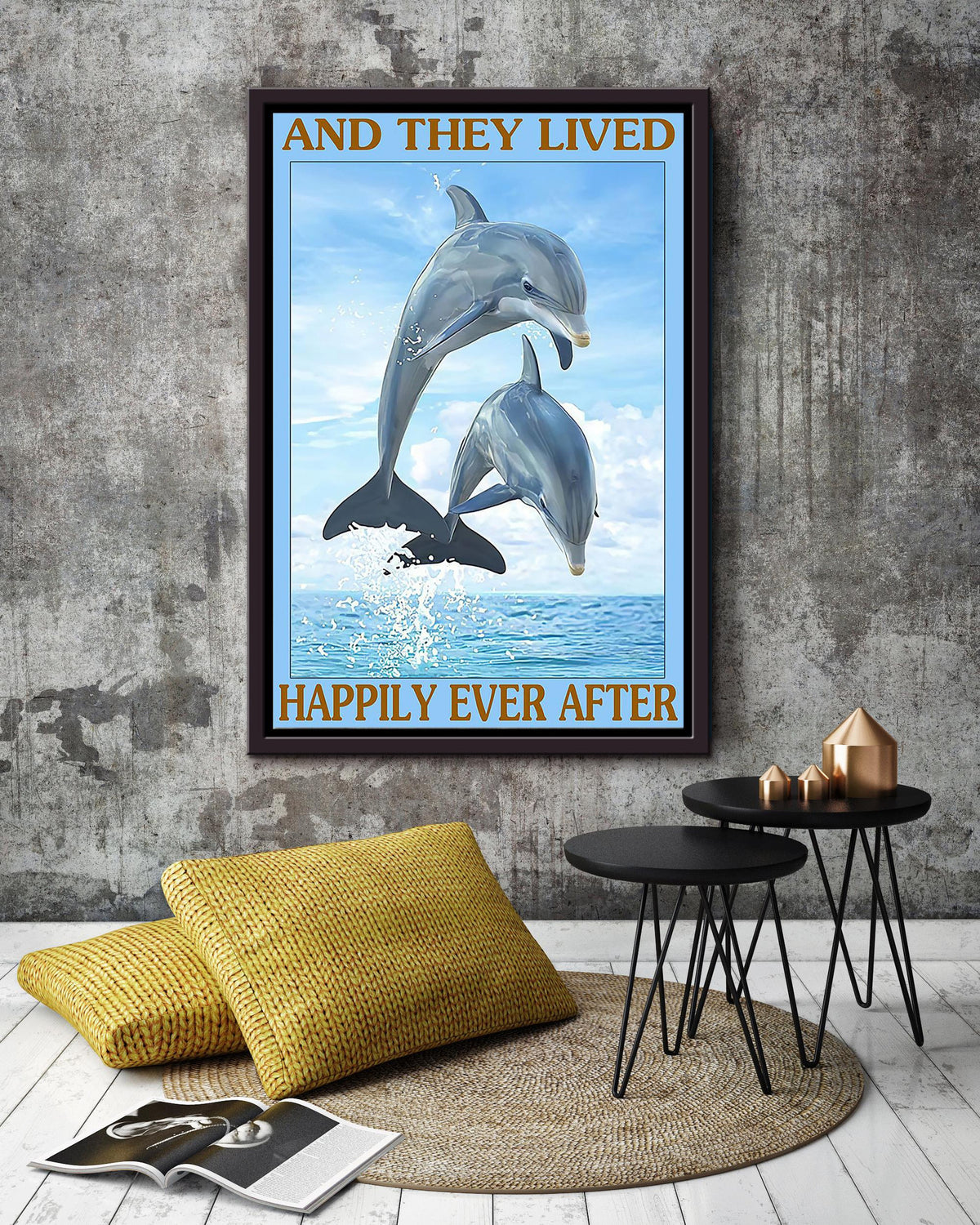 Dolphin Couple They Lived Happily Ever After Gift For Wedding Anniversary Husband And Wife Framed Canvas