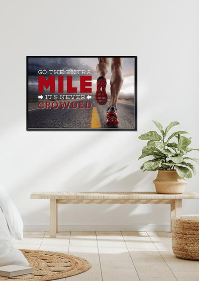 Go Extra Mile It's Never Crowded Motivation Quote Wall Art Gift For Marathon Runner Home Decor Framed Prints, Canvas