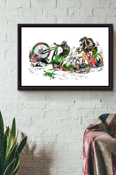 Cycling Mountain Biking Couple n Framed Matte Canvas