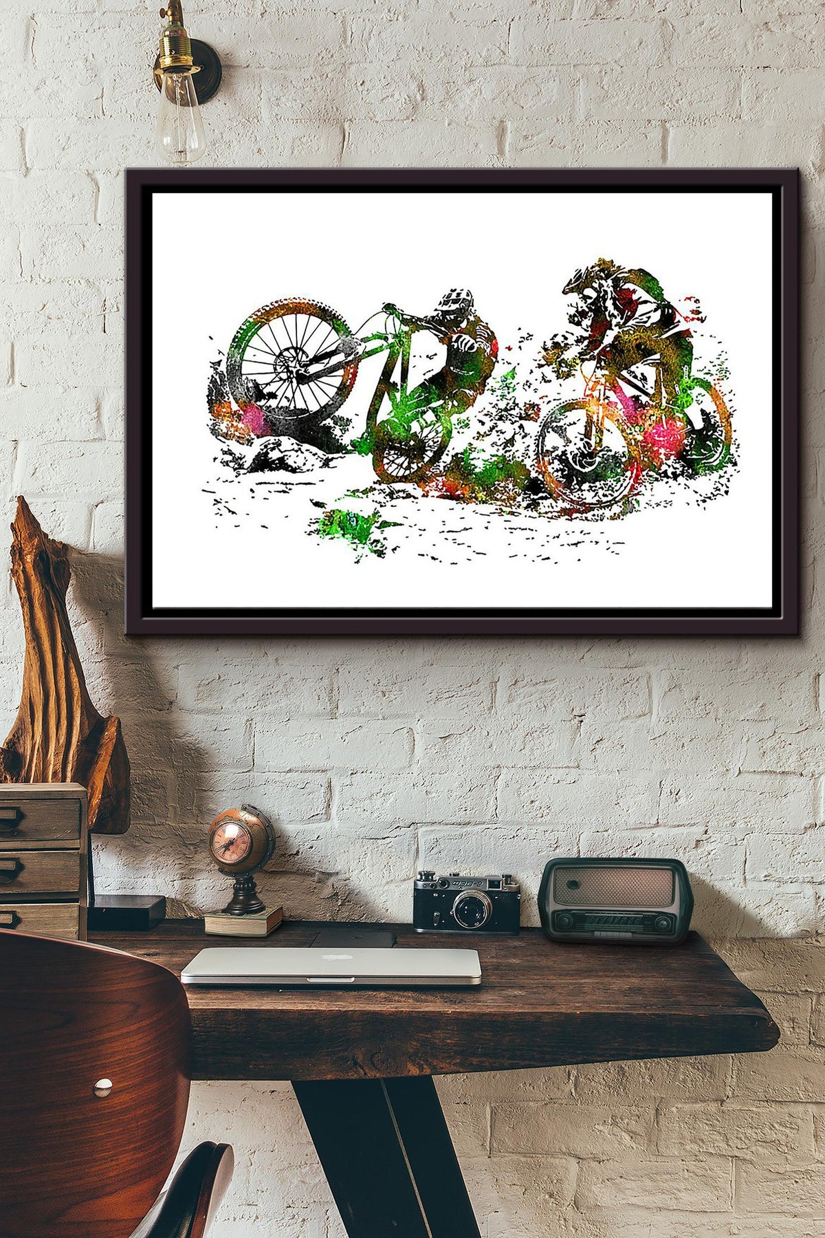Cycling Mountain Biking Couple n Framed Matte Canvas