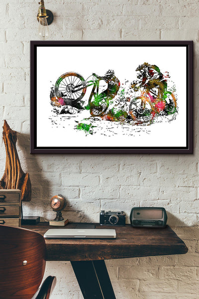 Cycling Mountain Biking Couple n Framed Matte Canvas