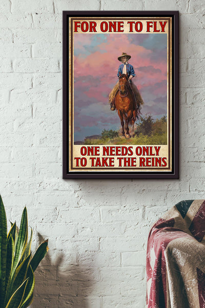 Cowgirl For One To Fly Poster - Animal Wall Art - Gift For Horse Rider Cowboy Farmhouse Decor Framed Matte Canvas Framed Prints, Canvas