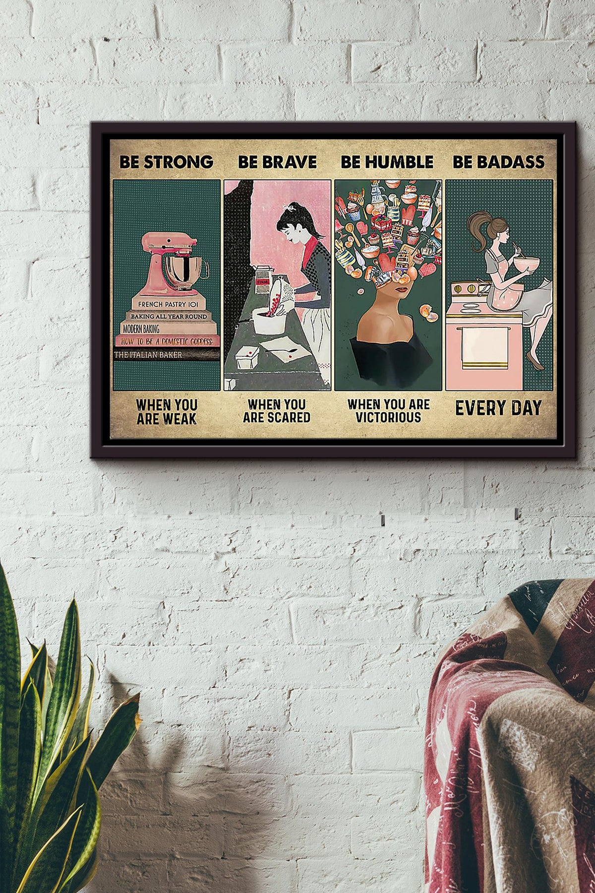 Girl Be Strong Be Brave Be Humble Be Badass Everyday Pink Poster n Framed Matte Canvas