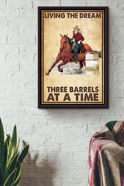 Living The Dream Three Barrels Cowgirl Poster Horse Riding Wall Art Cowgirl Cowboy Gift (3) Framed Canvas Framed Prints, Canvas