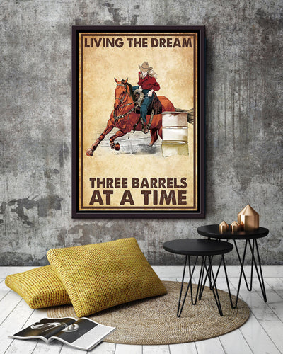 Living The Dream Three Barrels Cowgirl Poster Horse Riding Wall Art Cowgirl Cowboy Gift (3) Framed Canvas Framed Prints, Canvas