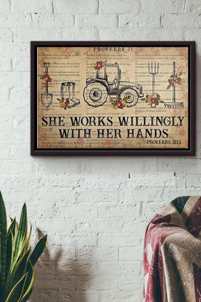 Farmer She Works Willingly With Her Hands Poster n Framed Matte Canvas
