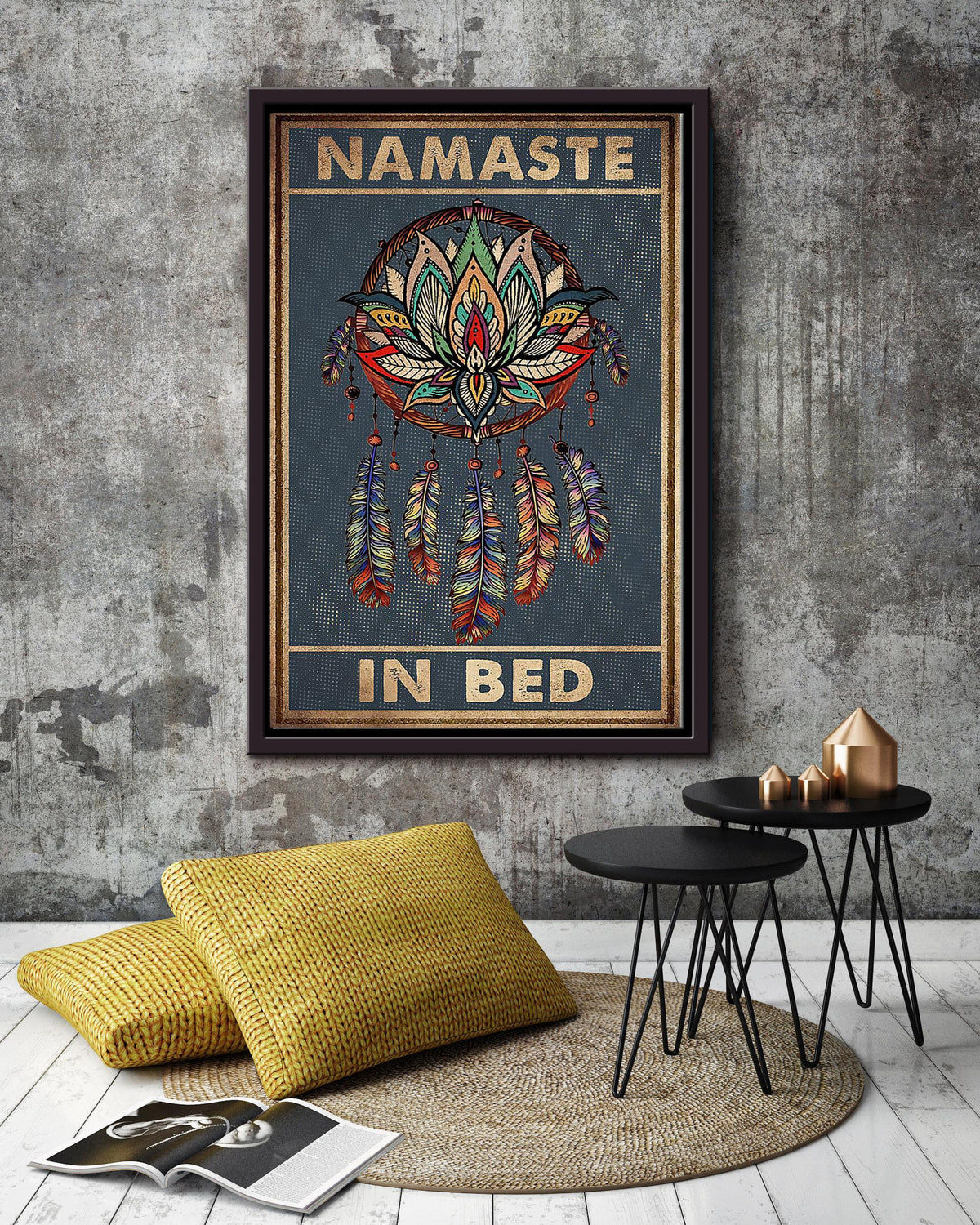 Dreamcatcher Namaste In Bed Bedroom Wall Decor For Yoga Lover Framed Canvas