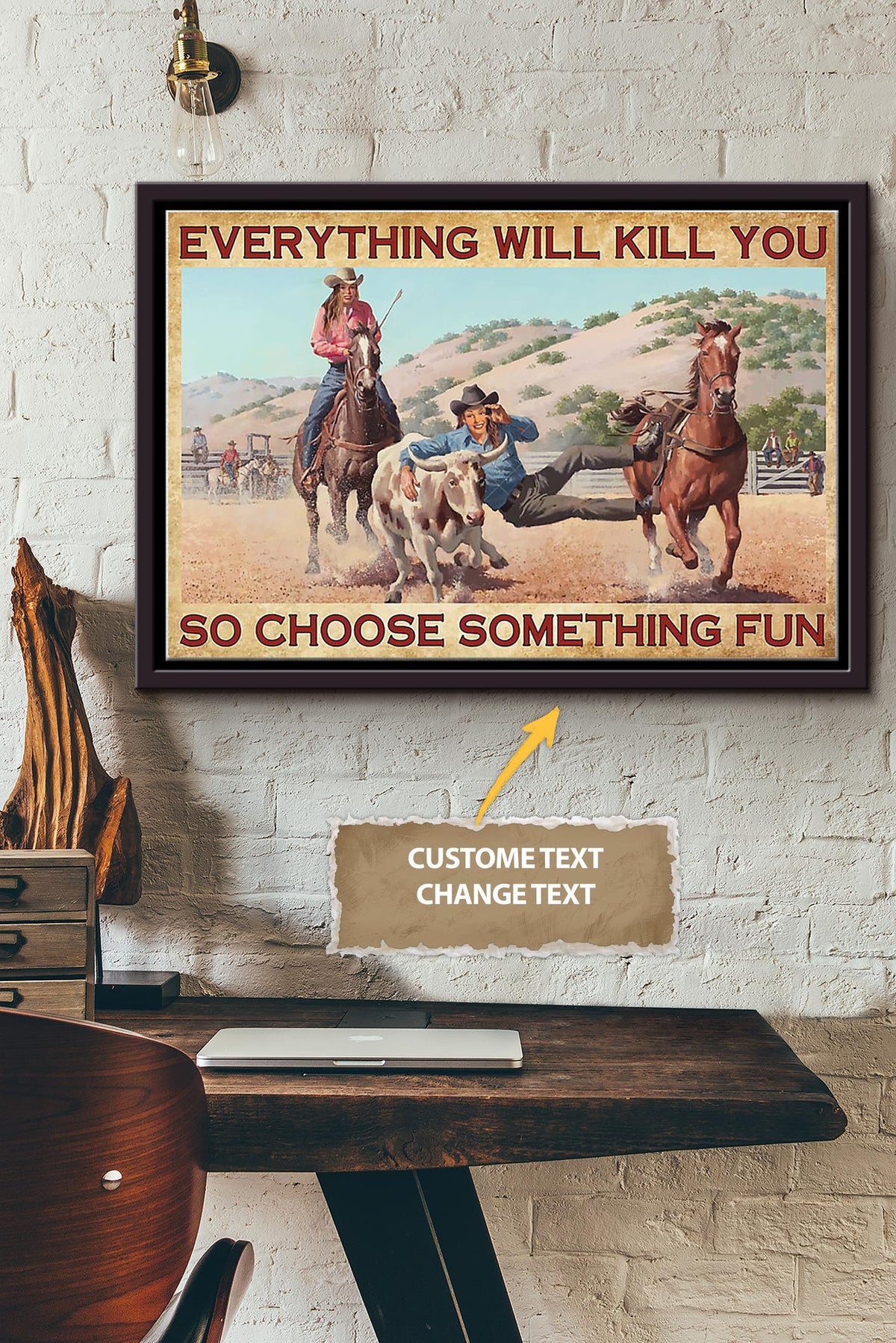 Everything Will Kill You Fun Cowgirl Poster - Animal Wall Art - Gift For Horse Rider Cowboy Farmhouse Decor Framed Matte Canvas Framed Prints, Canvas