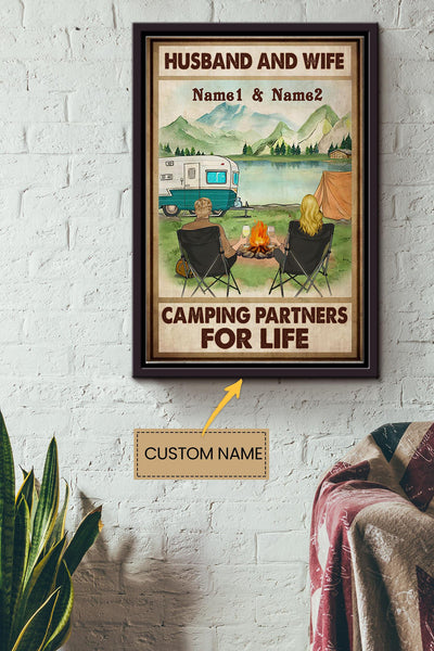 Husband And Wife Camping Partners For Life Personalized Poster - Love Wall Art - Gift For Valentine Day Lover Crush Framed Matte Canvas Framed Prints, Canvas