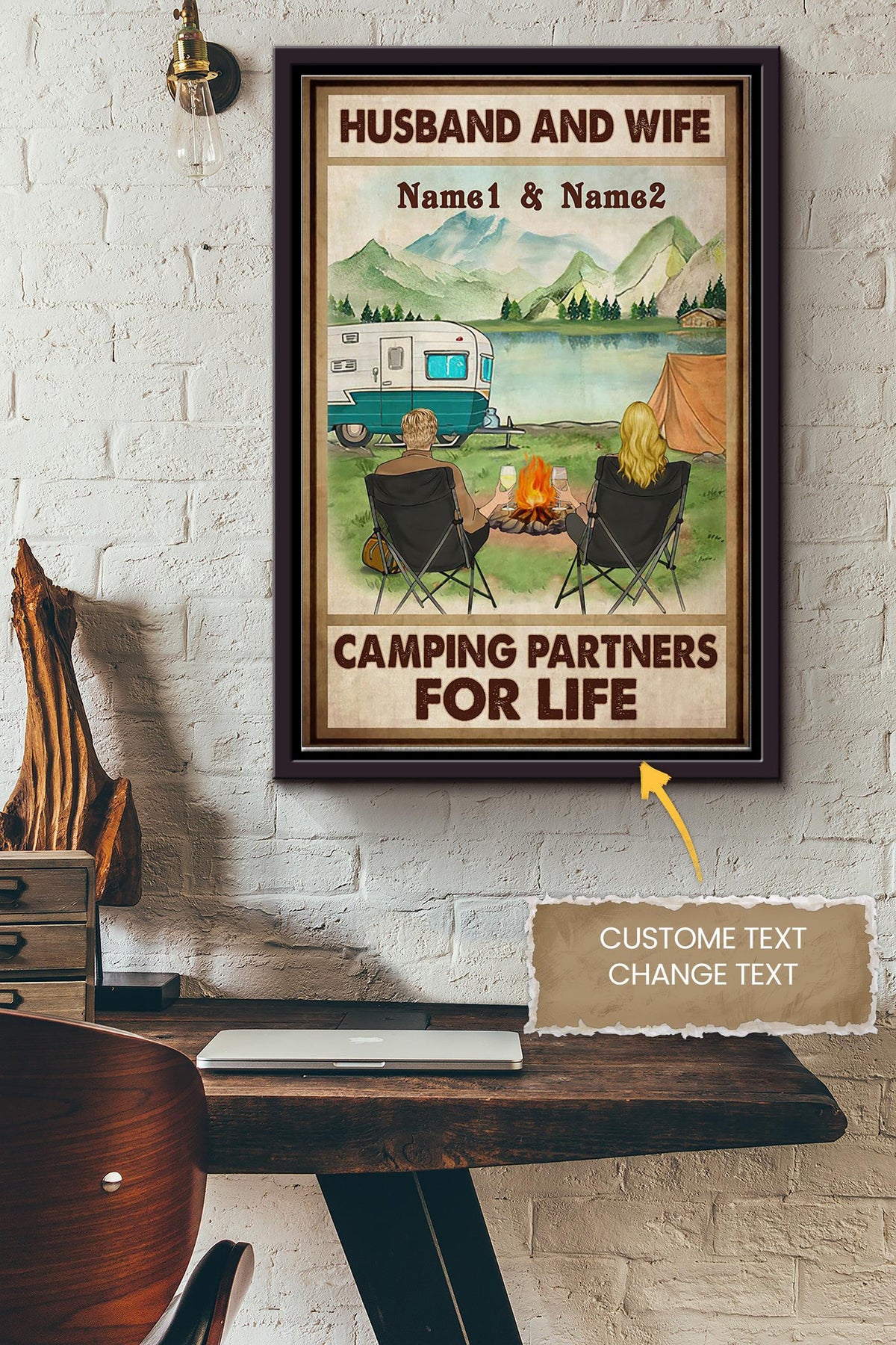 Husband And Wife Camping Partners For Life Personalized Poster - Love Wall Art - Gift For Valentine Day Lover Crush Framed Matte Canvas Framed Prints, Canvas
