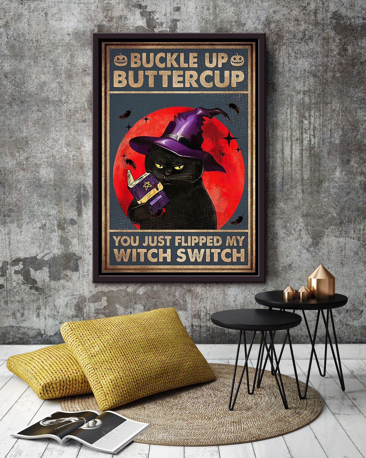 Buckle Up Butter Cup Halloween Wall Decor Gift For Pumpkin Carving Ideas Halloween Decorations Haunted Houses Framed Canvas