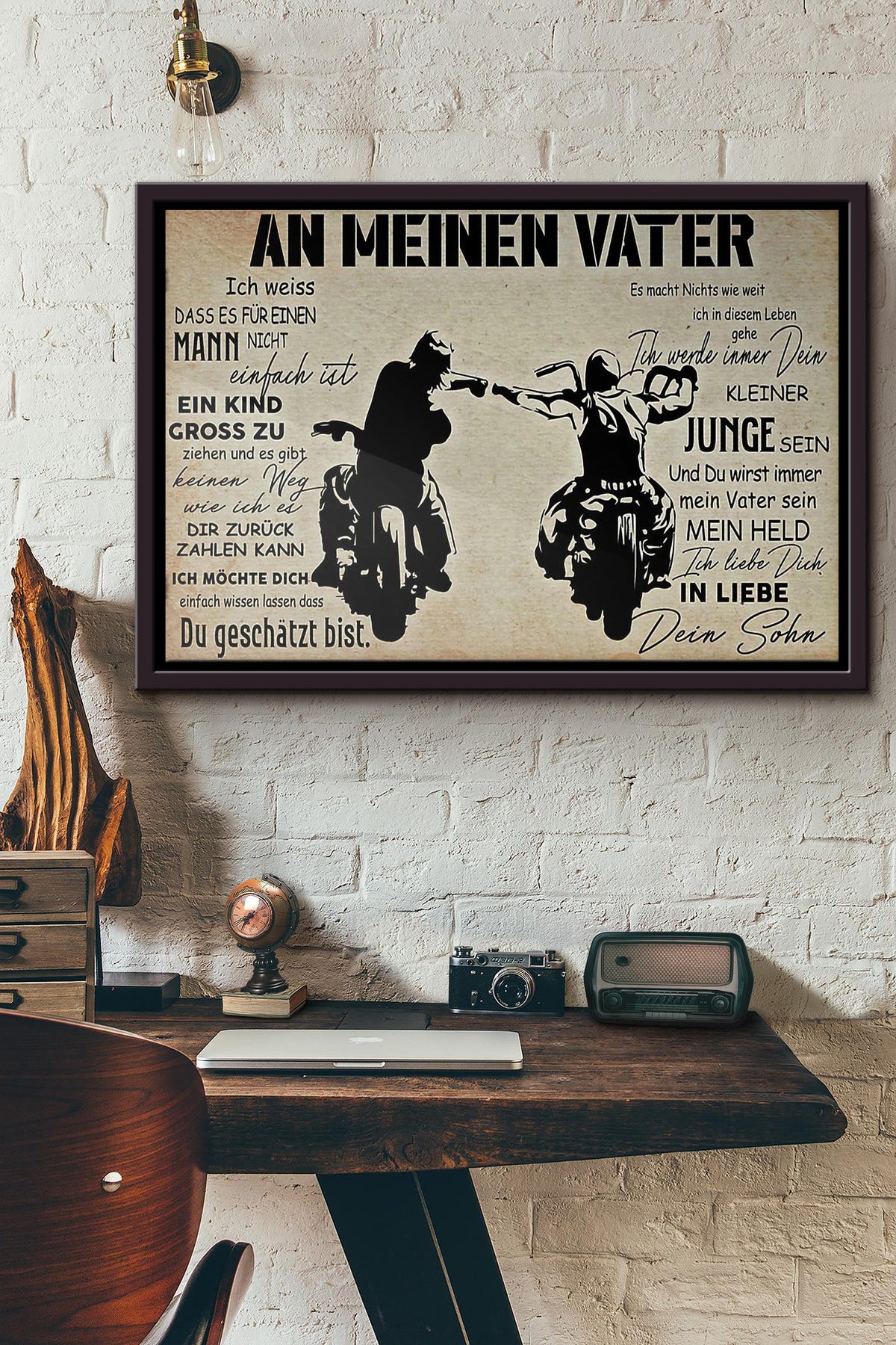 Motorradfahrer An Meinen Vater Poster n Framed Matte Canvas