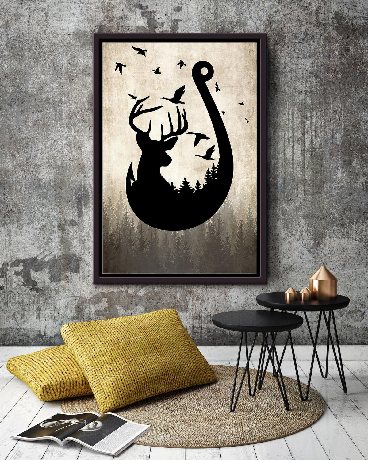 Deer Hunting And Fishing In Forest Gift For Hunter Forest Lover Framed Canvas