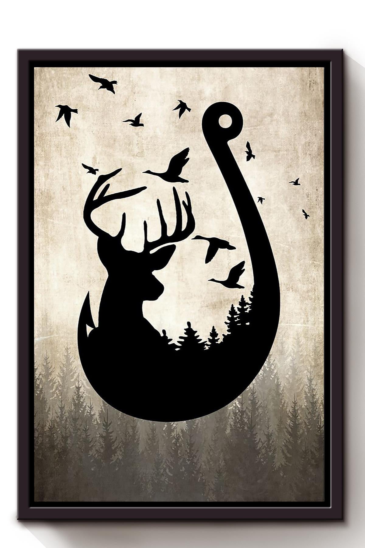 Deer Hunting And Fishing In Forest Gift For Hunter Forest Lover Framed Canvas