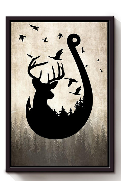 Deer Hunting And Fishing In Forest Gift For Hunter Forest Lover Framed Canvas