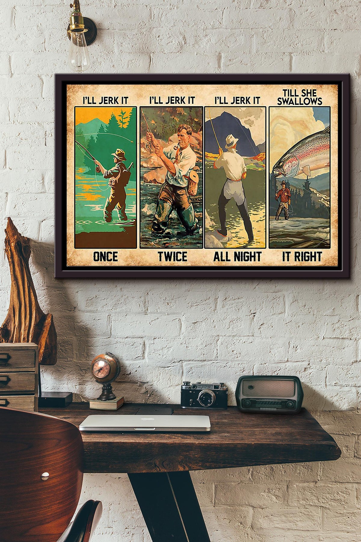 Go Fishing All Night n Framed Matte Canvas