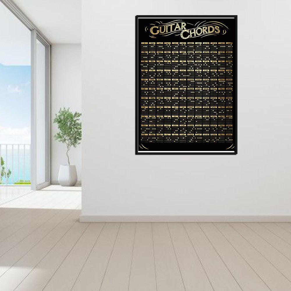 Guitar Chords Poster Black White Satin Poster Framed Matte Canvas