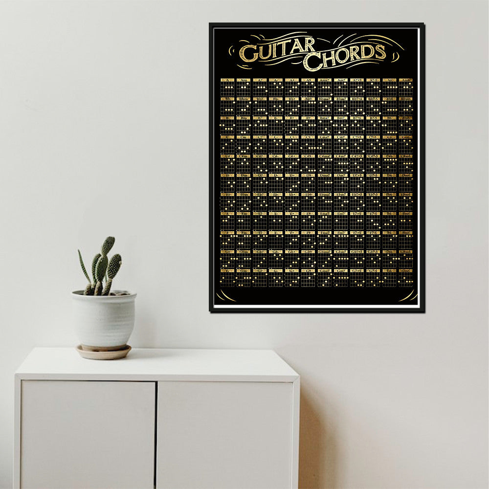 Guitar Chords Poster Black White Satin Poster Framed Matte Canvas