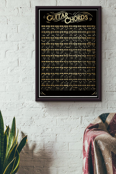 Guitar Chords Poster Black White Satin Poster Framed Matte Canvas