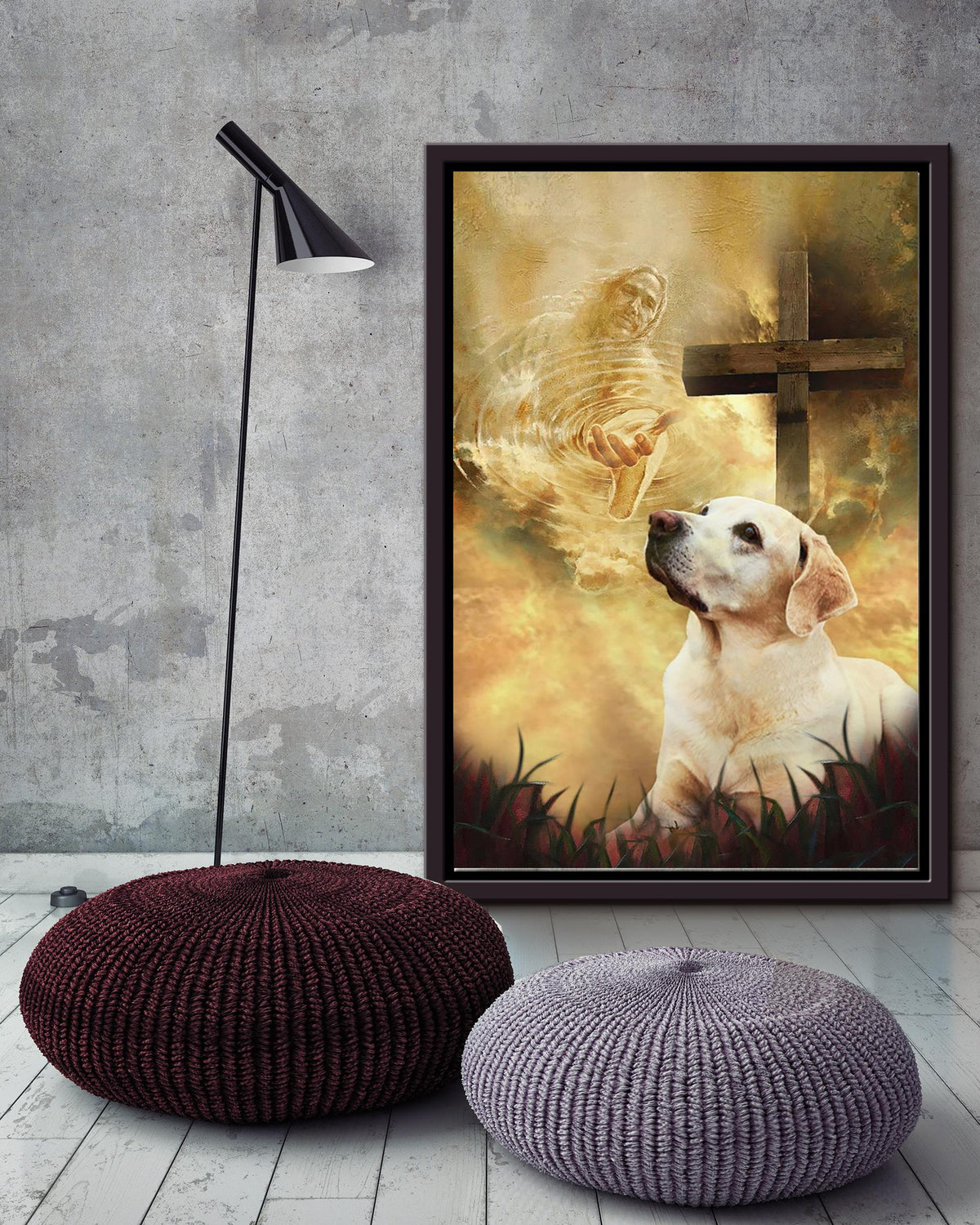 Labrador Retrievers Dog And Crucifix Religious Wall Art For Home Decor Gift For Christian Framed Matte Canvas Framed Prints, Canvas