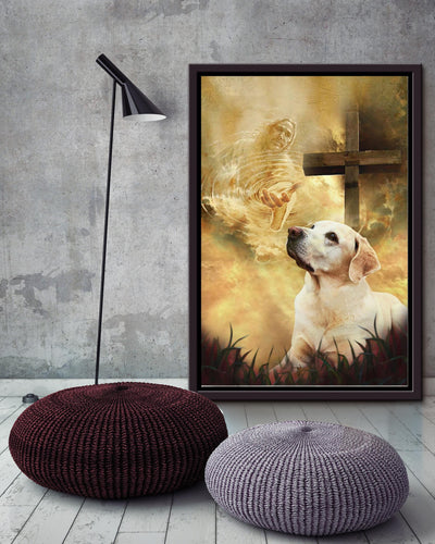 Labrador Retrievers Dog And Crucifix Religious Wall Art For Home Decor Gift For Christian Framed Matte Canvas Framed Prints, Canvas