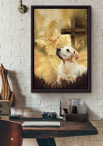 Labrador Retrievers Dog And Crucifix Religious Wall Art For Home Decor Gift For Christian Framed Matte Canvas Framed Prints, Canvas