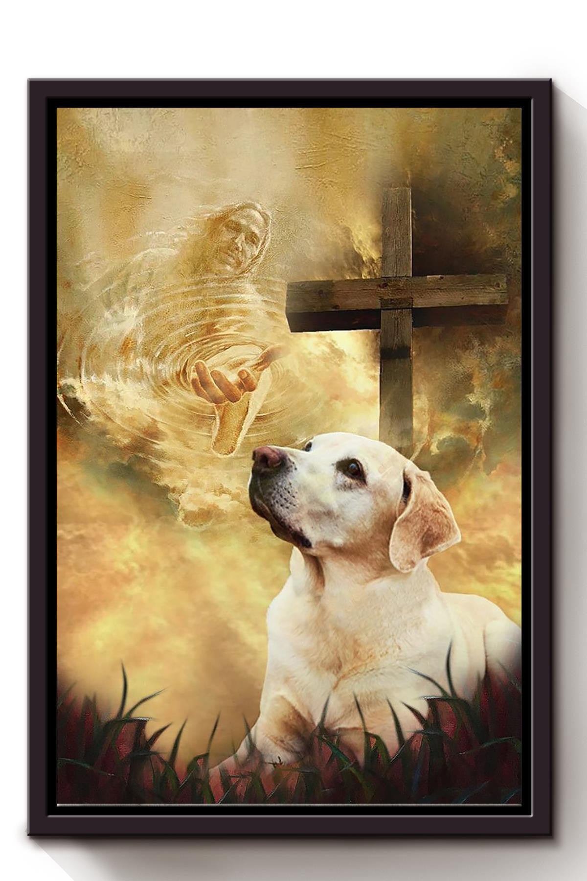 Labrador Retrievers Dog And Crucifix Religious Wall Art For Home Decor Gift For Christian Framed Matte Canvas Framed Prints, Canvas