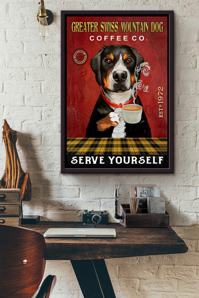 Greater Swoss Mountain Dog Animal Wall Art Gift For Dog Lover, Cafe Decor, Coffee Addict Framed Canvas Framed Prints, Canvas