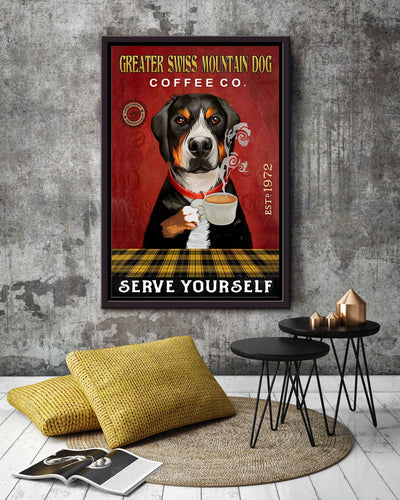 Greater Swoss Mountain Dog Animal Wall Art Gift For Dog Lover, Cafe Decor, Coffee Addict Framed Canvas Framed Prints, Canvas