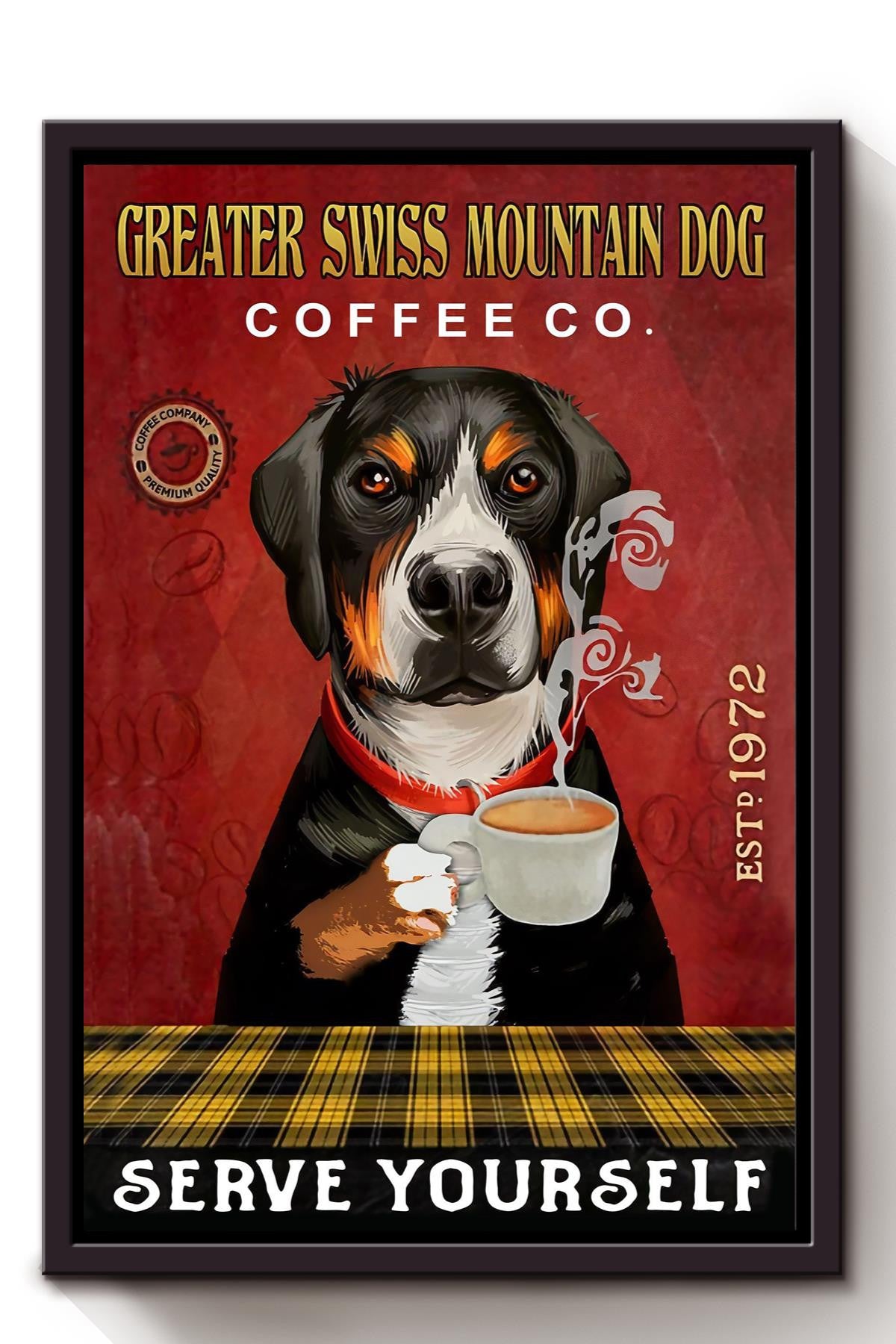 Greater Swoss Mountain Dog Animal Wall Art Gift For Dog Lover, Cafe Decor, Coffee Addict Framed Canvas Framed Prints, Canvas