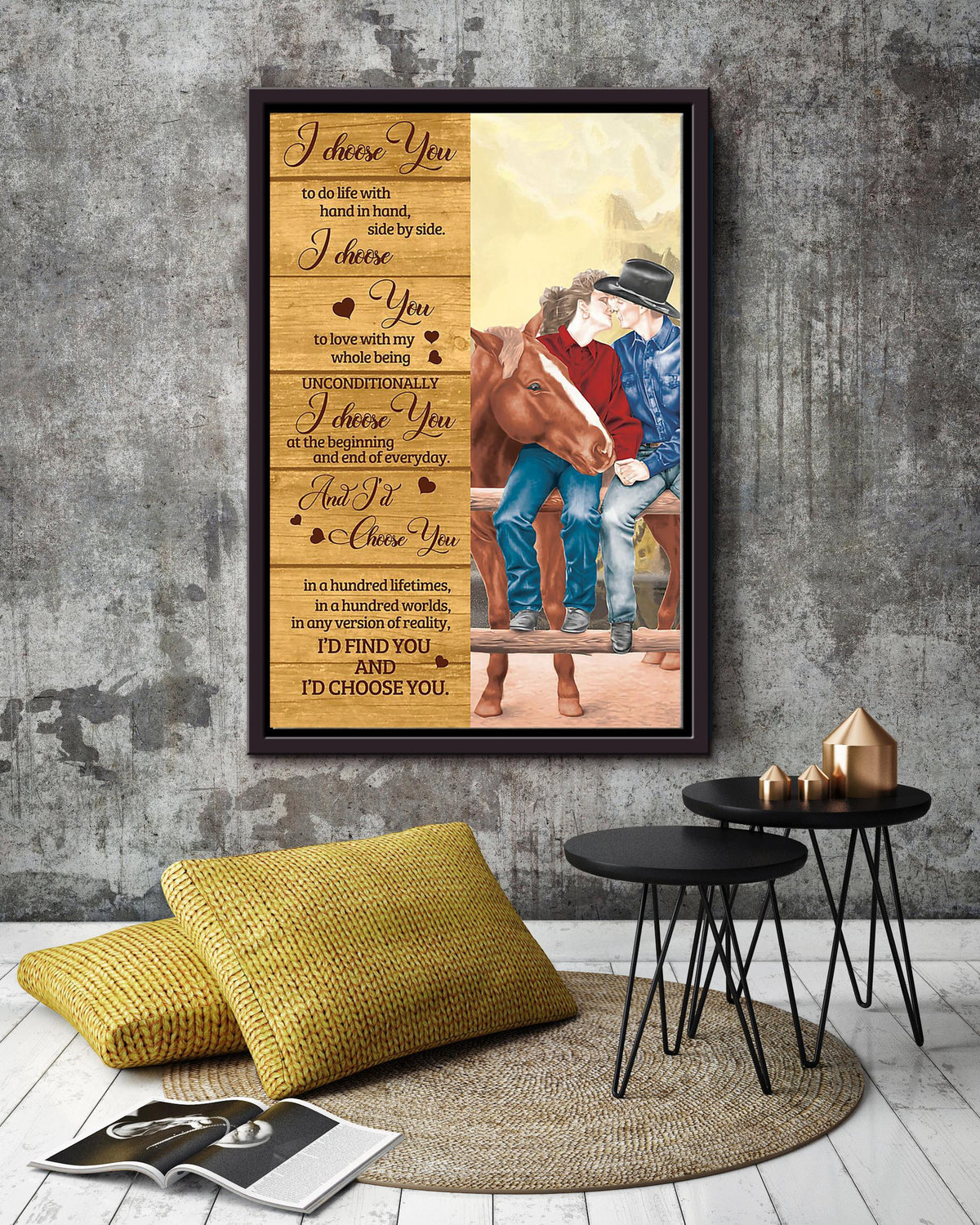 I Choose You Cowboy Couple Loving Letter Quote Wall Art Gift For Valentine Wedding Anniversary Framed Canvas Framed Prints, Canvas