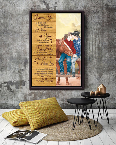 I Choose You Cowboy Couple Loving Letter Quote Wall Art Gift For Valentine Wedding Anniversary Framed Canvas Framed Prints, Canvas