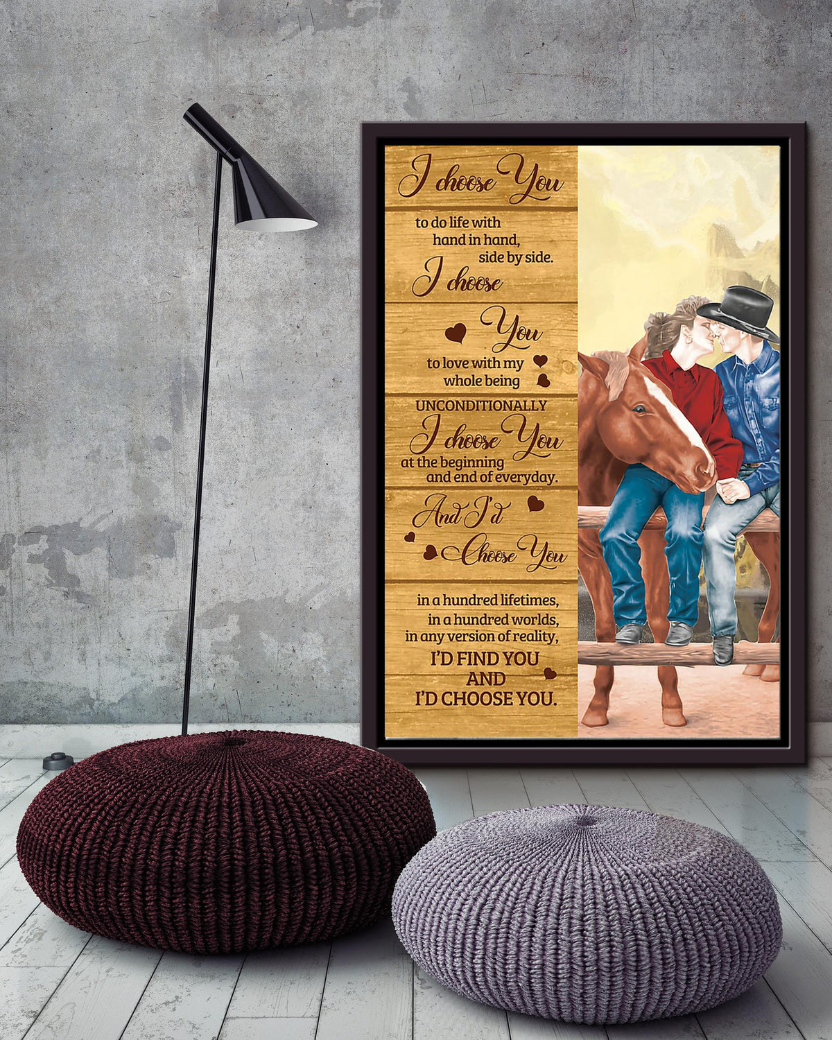I Choose You Cowboy Couple Loving Letter Quote Wall Art Gift For Valentine Wedding Anniversary Framed Canvas Framed Prints, Canvas