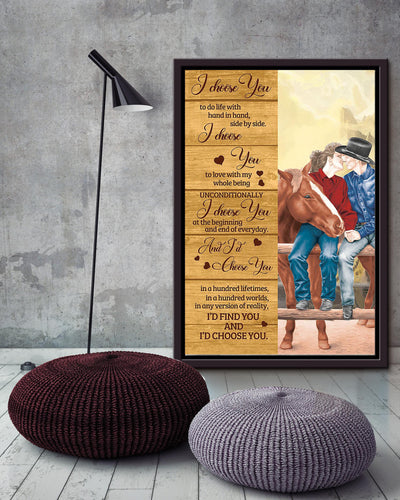 I Choose You Cowboy Couple Loving Letter Quote Wall Art Gift For Valentine Wedding Anniversary Framed Canvas Framed Prints, Canvas