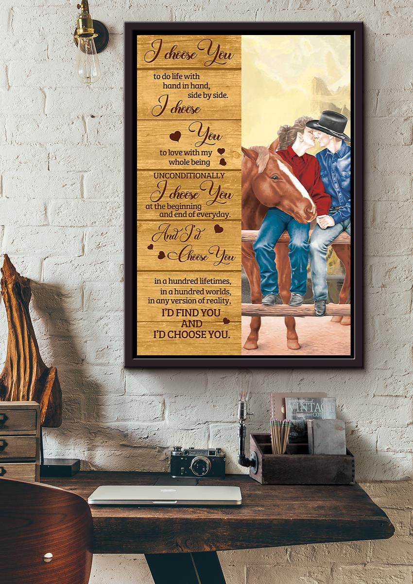 I Choose You Cowboy Couple Loving Letter Quote Wall Art Gift For Valentine Wedding Anniversary Framed Canvas Framed Prints, Canvas