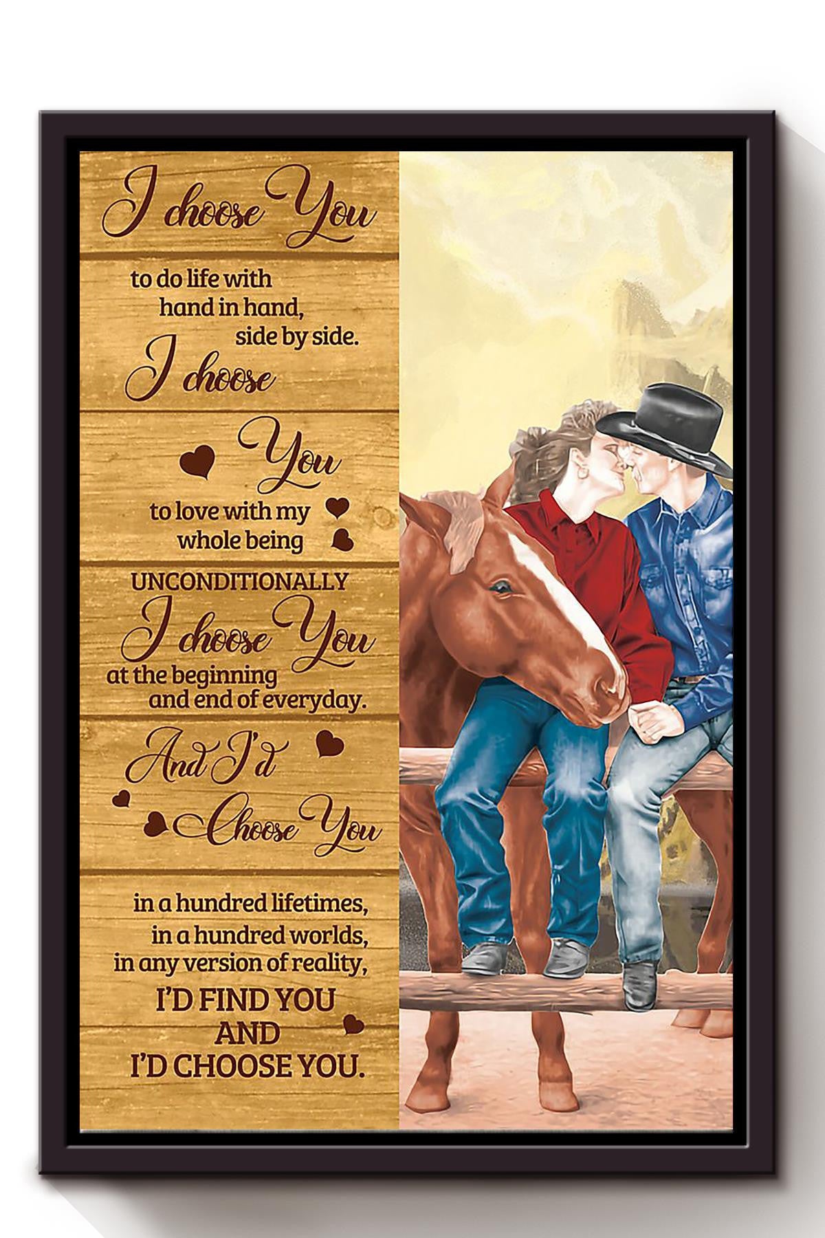 I Choose You Cowboy Couple Loving Letter Quote Wall Art Gift For Valentine Wedding Anniversary Framed Canvas Framed Prints, Canvas