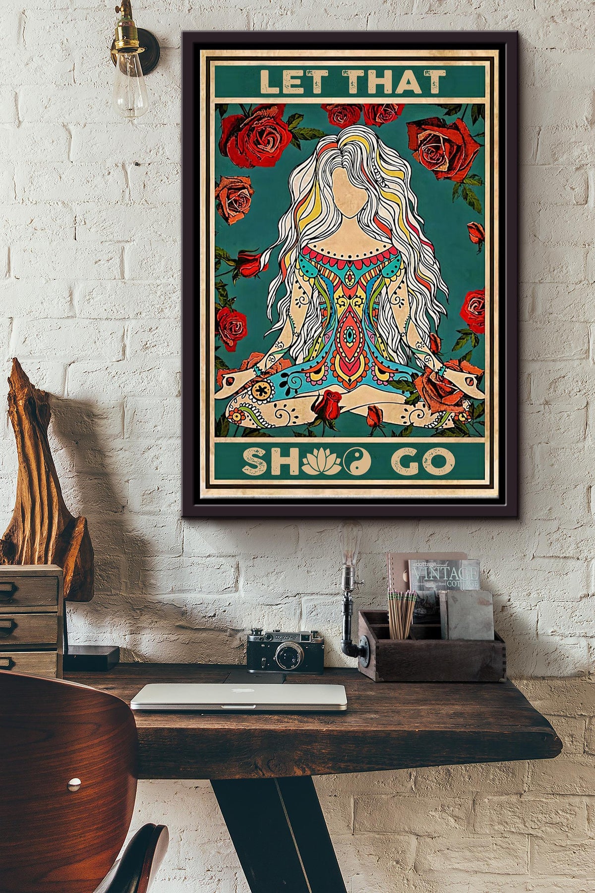 Let That Shit Go Poster - Yoga Wall Art - Gift For Fitness Lover Yoga Girl Spiritual Meditate Framed Matte Canvas Framed Prints, Canvas