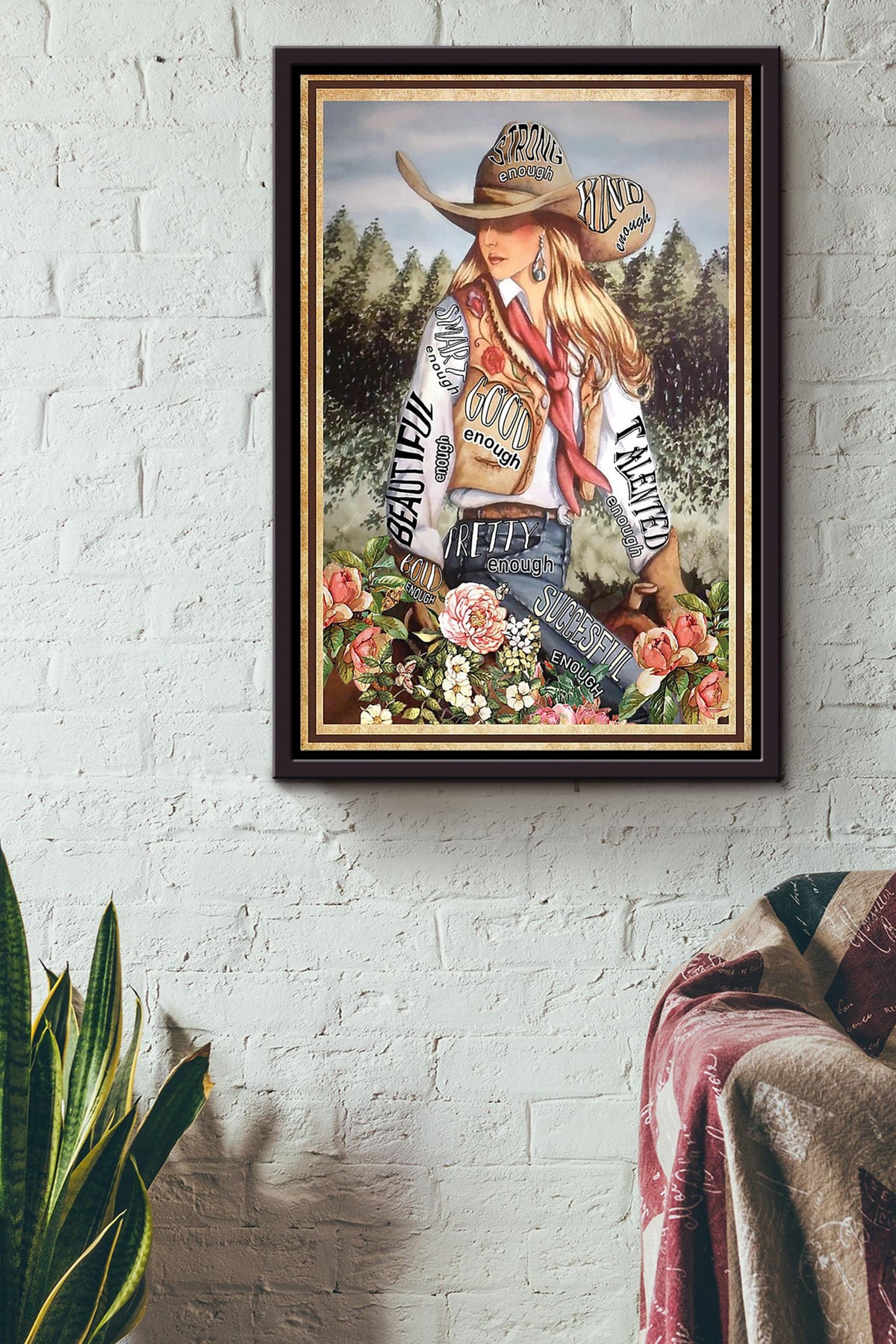 Cowgirl Strong Kind Beautiful Poster Horse Riding Wall Art Cowgirl Cowboy Gift Framed Canvas Framed Prints, Canvas