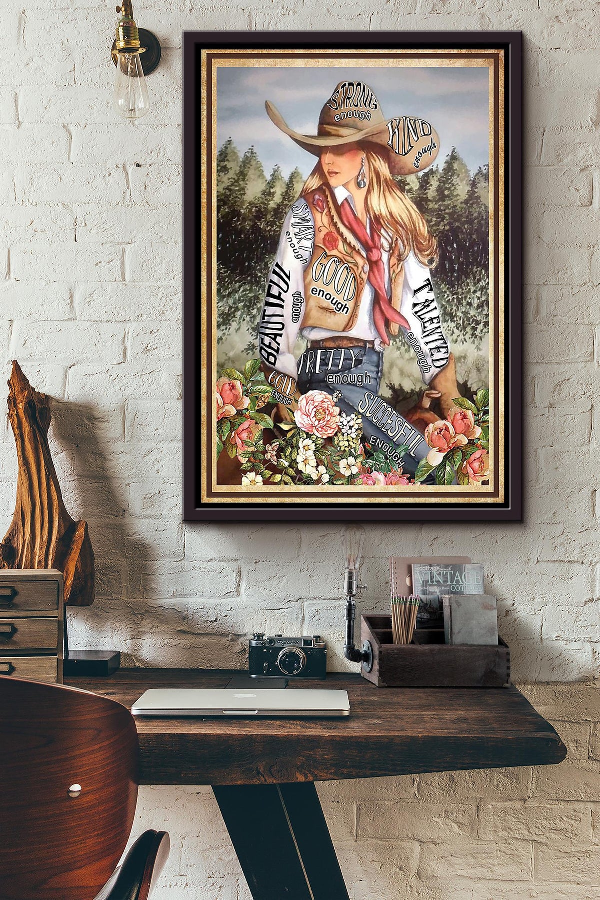 Cowgirl Strong Kind Beautiful Poster Horse Riding Wall Art Cowgirl Cowboy Gift Framed Canvas Framed Prints, Canvas