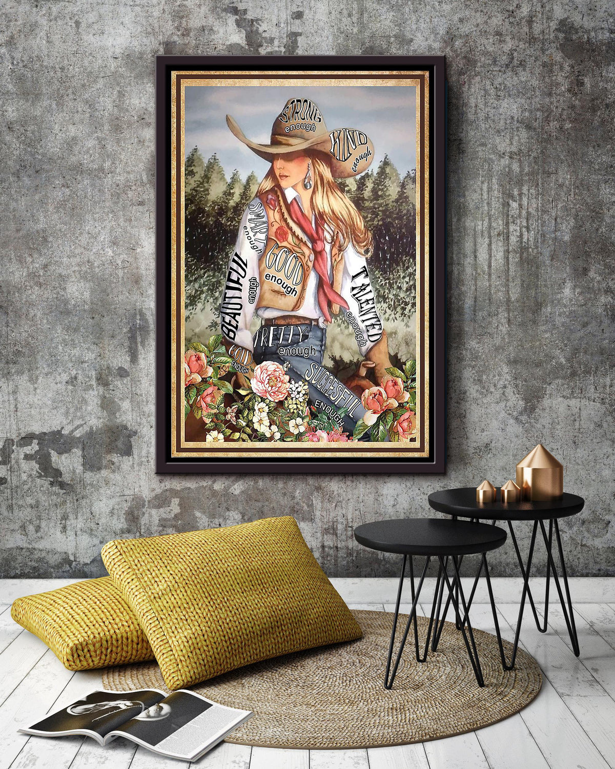 Cowgirl Strong Kind Beautiful Poster Horse Riding Wall Art Cowgirl Cowboy Gift Framed Canvas Framed Prints, Canvas