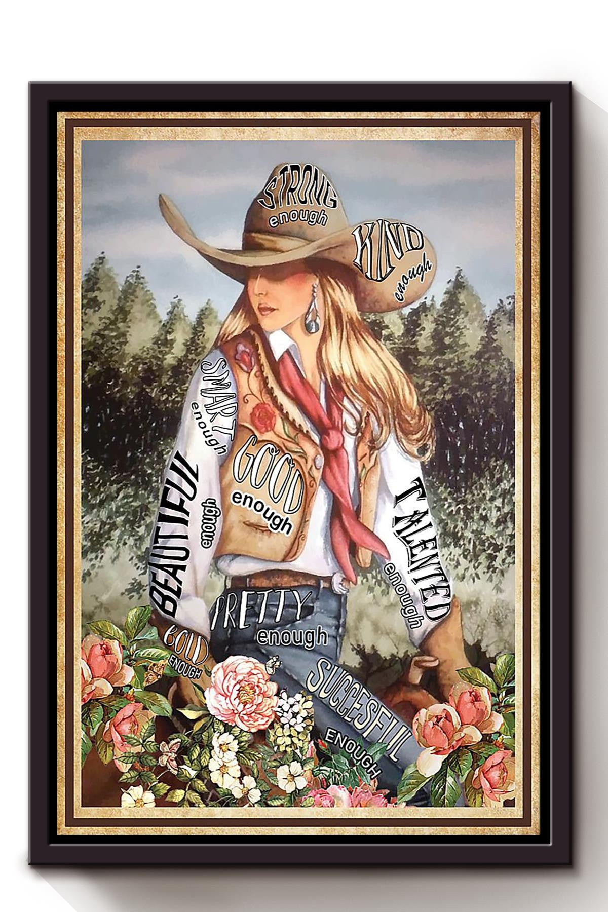 Cowgirl Strong Kind Beautiful Poster Horse Riding Wall Art Cowgirl Cowboy Gift Framed Canvas Framed Prints, Canvas