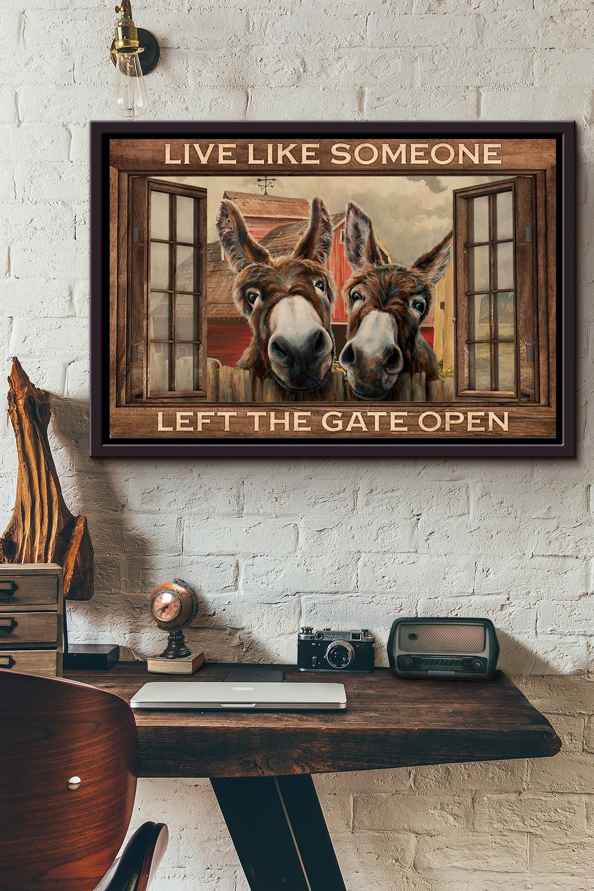 Live Like Someone Left The Gate Open Donkey Poster n Framed Matte Canvas