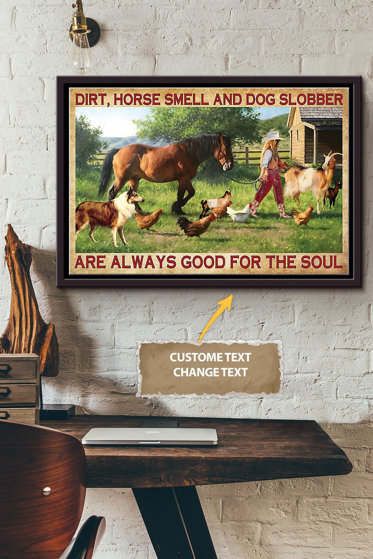 Dirt Horse Smell Dog Slobber Cowgirl Poster - Animal Wall Art - Gift For Horse Lover Horse Rider Cowboy Farmhouse Decor Framed Matte Canvas Framed Prints, Canvas